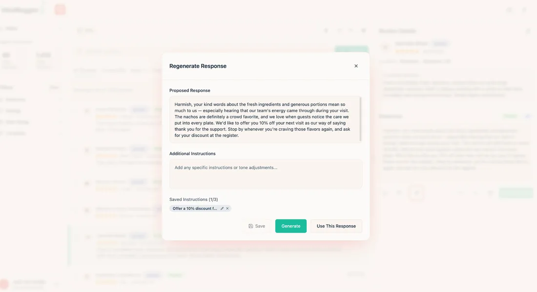 VibeWaggler AI-drafted response screenshot